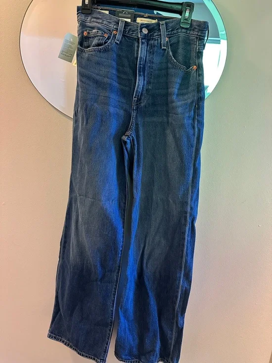 Levi Strauss & Co. Ribcage Wide Leg Jeans Womens 27x32 High Rise Blue Denim - Picture 1 of 3